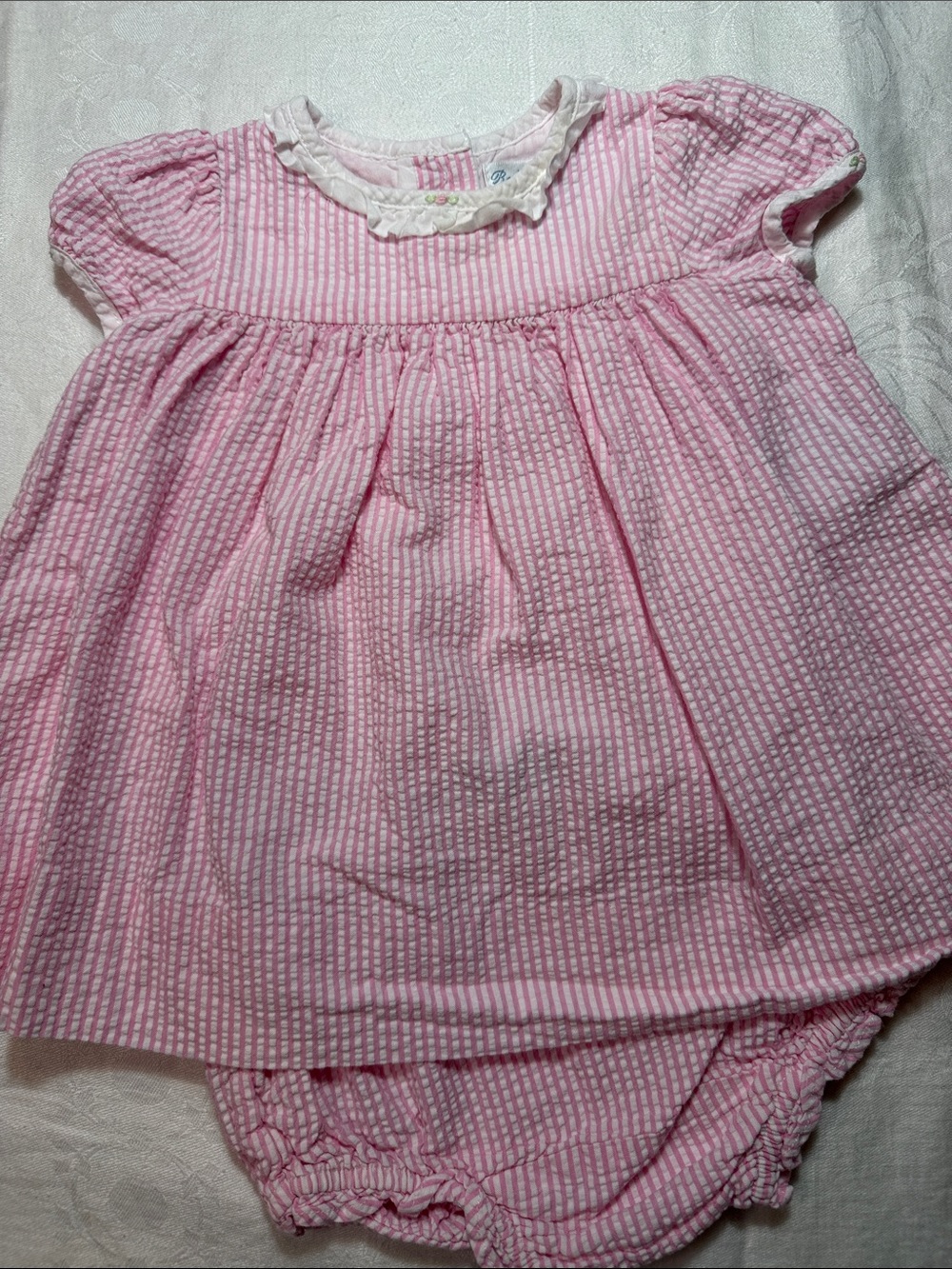 Ralph Lauren Pink Striped Baby Dress with Bloomer Set